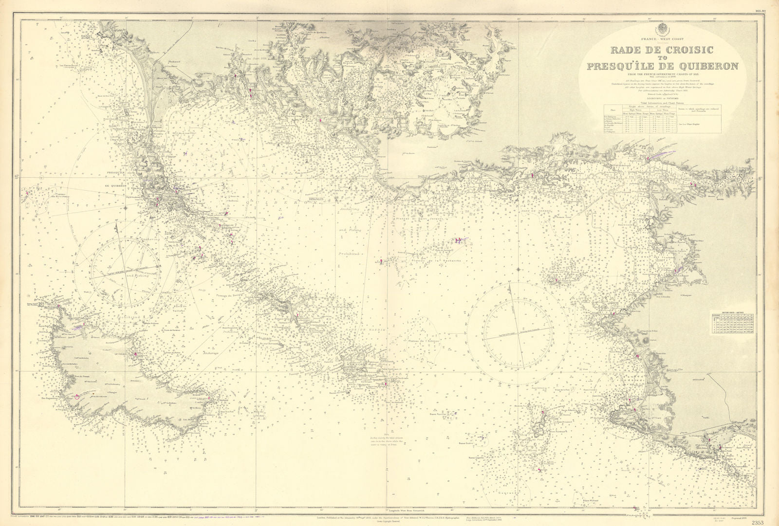 Loire-Atlantique Morbihan Quiberon Belle-Île ADMIRALTY chart 1895 (1954) map